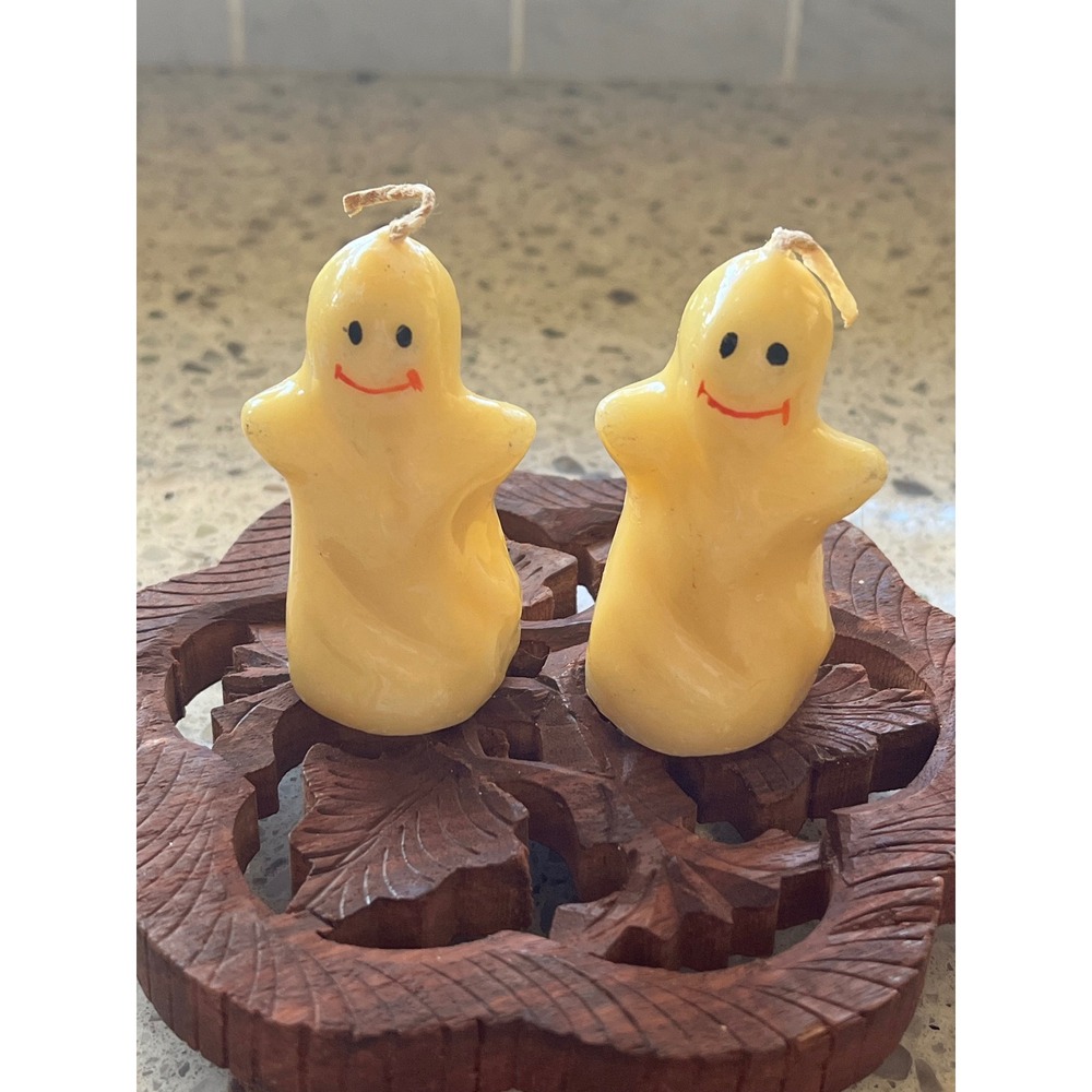 Vintage Beacon Hill Halloween Ghost Candles Set of 2 Cream Paraffin Wax Decor